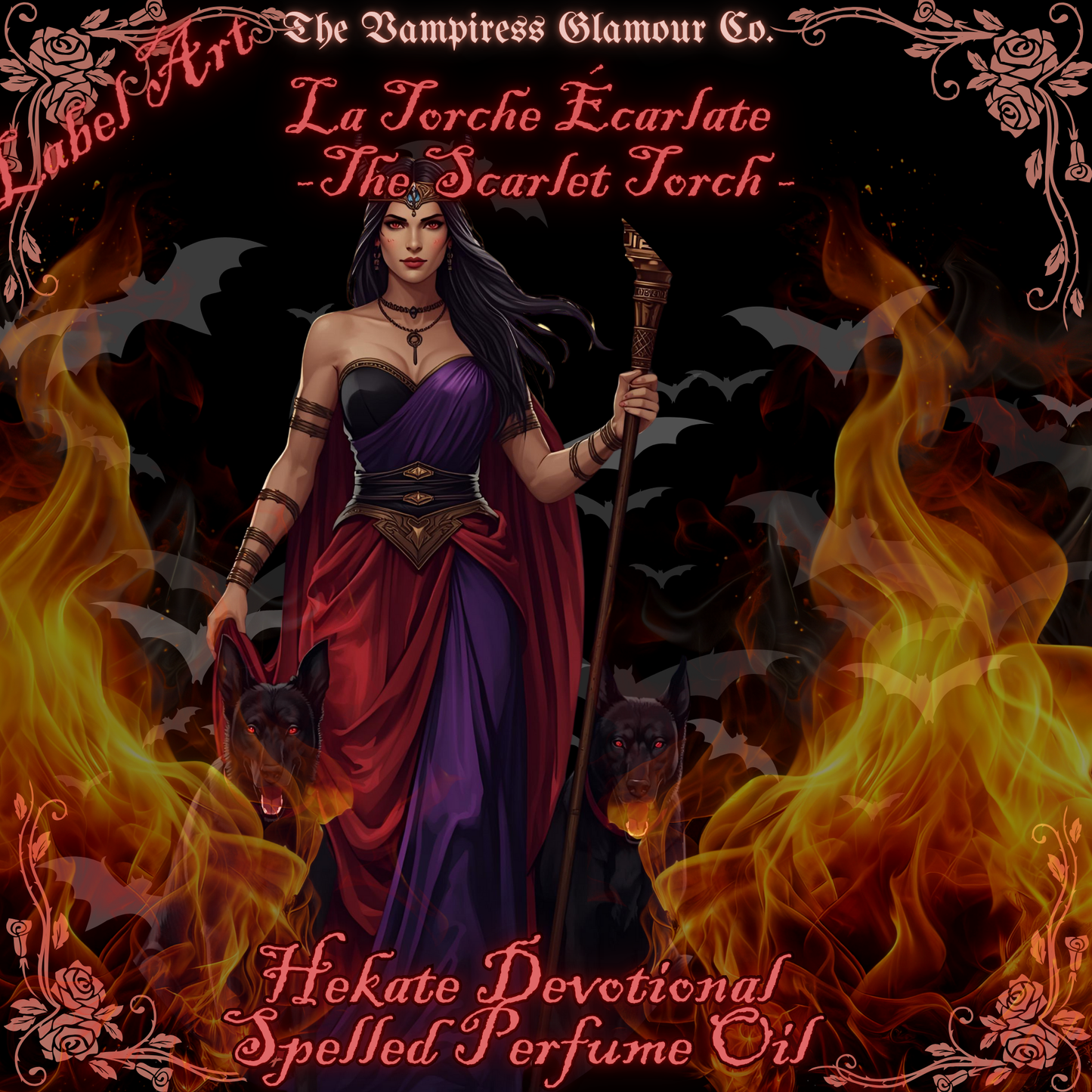 La Torche Écarlate Hecate Protection, Shadow Work & Divine Guidance
 Spelled Crystal-Infused Botanical Perfume Oil