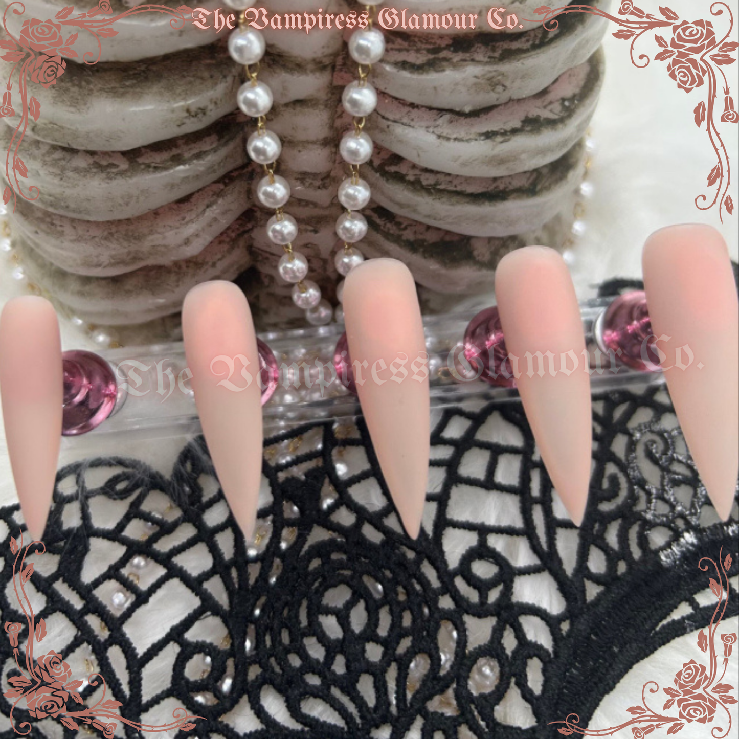 Reine Akasha — Queen Akasha Natural Peach Jelly Handcrafted Luxury Glamour Magick Gel Press-On Nails