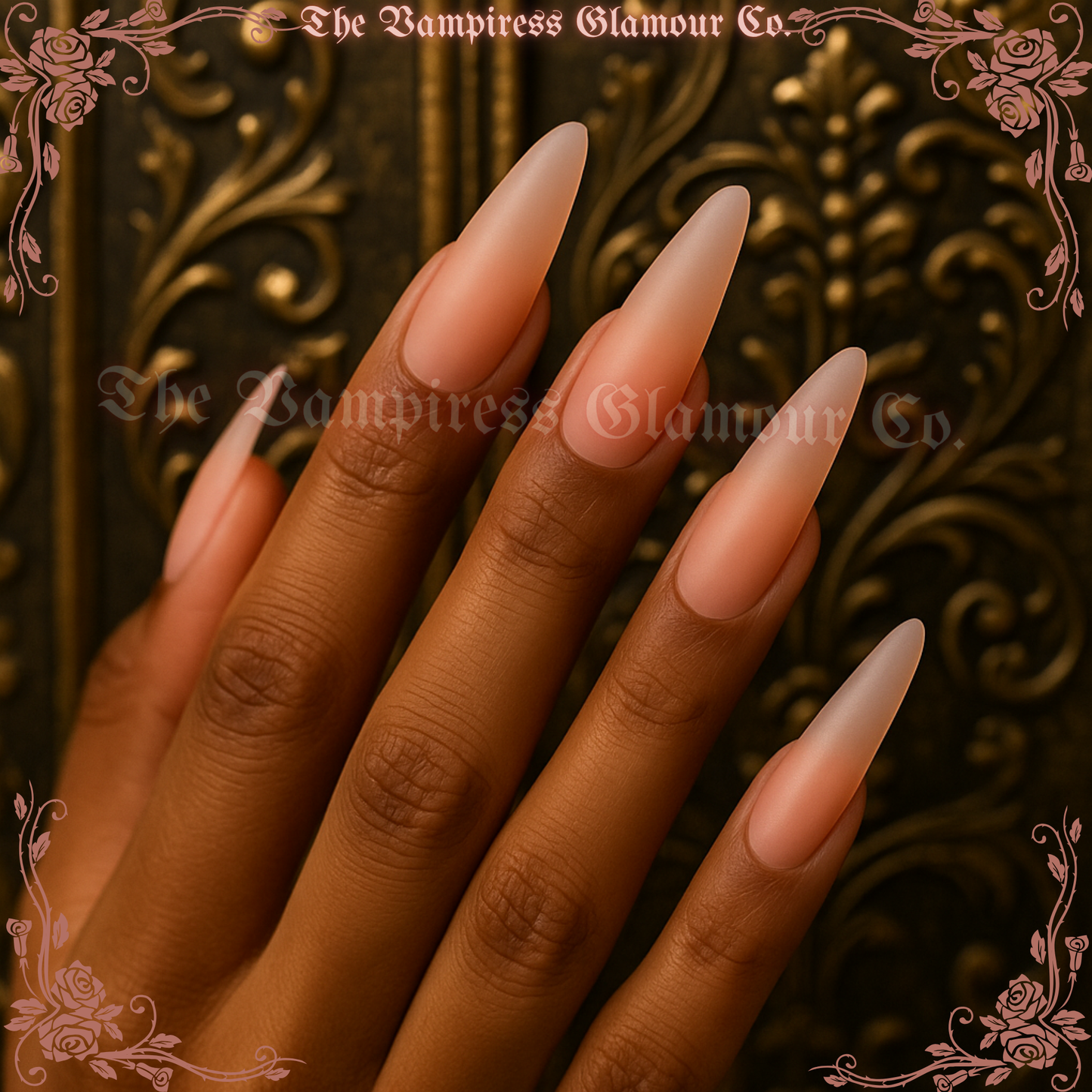 Reine Akasha — Queen Akasha Natural Peach Jelly Handcrafted Luxury Glamour Magick Gel Press-On Nails