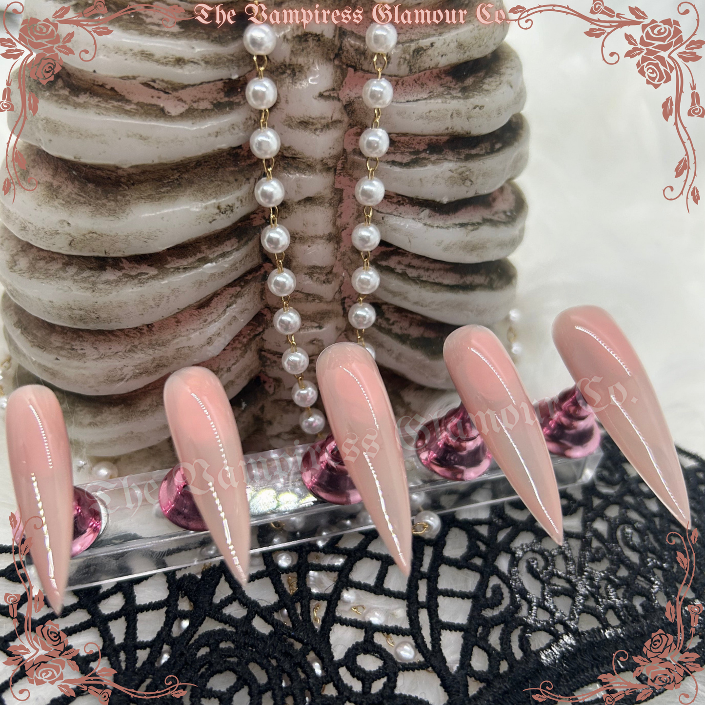 Reine Akasha — Queen Akasha Natural Peach Jelly Handcrafted Luxury Glamour Magick Gel Press-On Nails