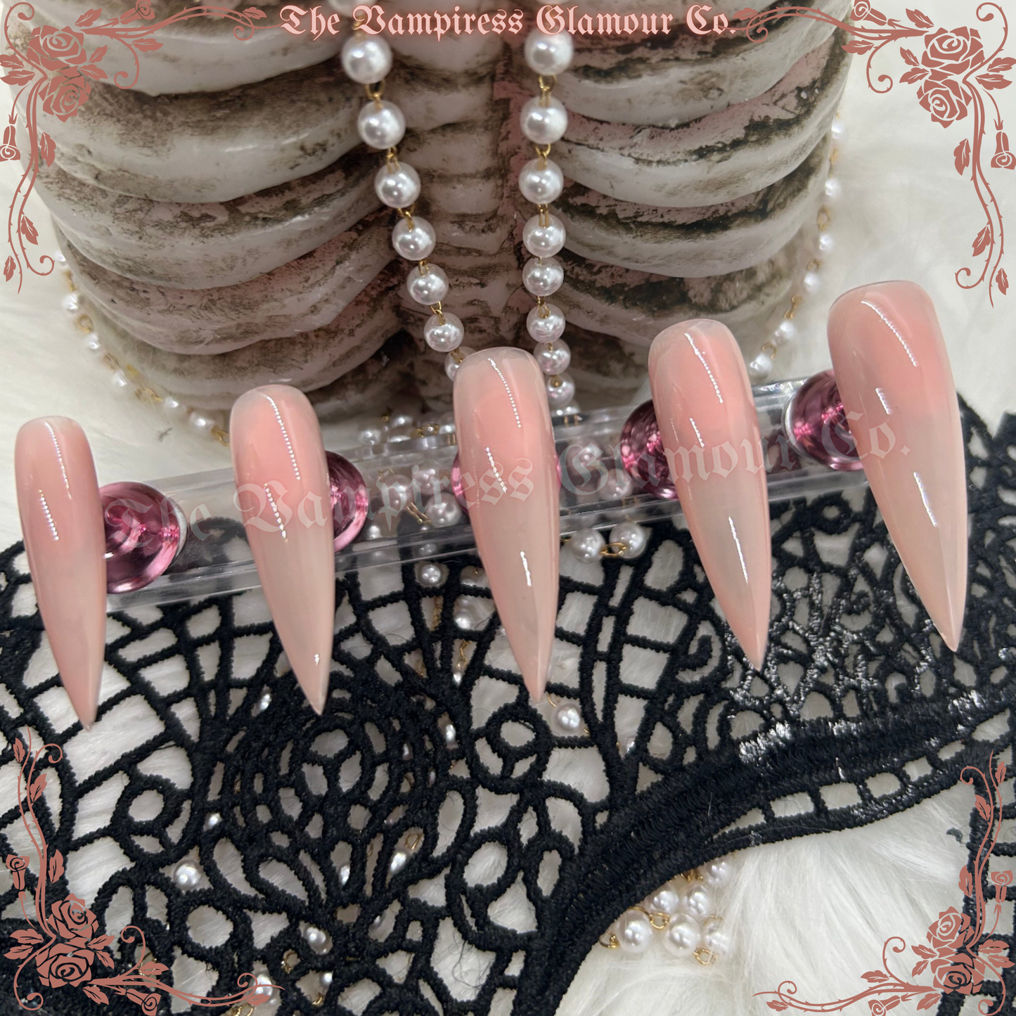 Reine Akasha — Queen Akasha Natural Peach Jelly Handcrafted Luxury Glamour Magick Gel Press-On Nails