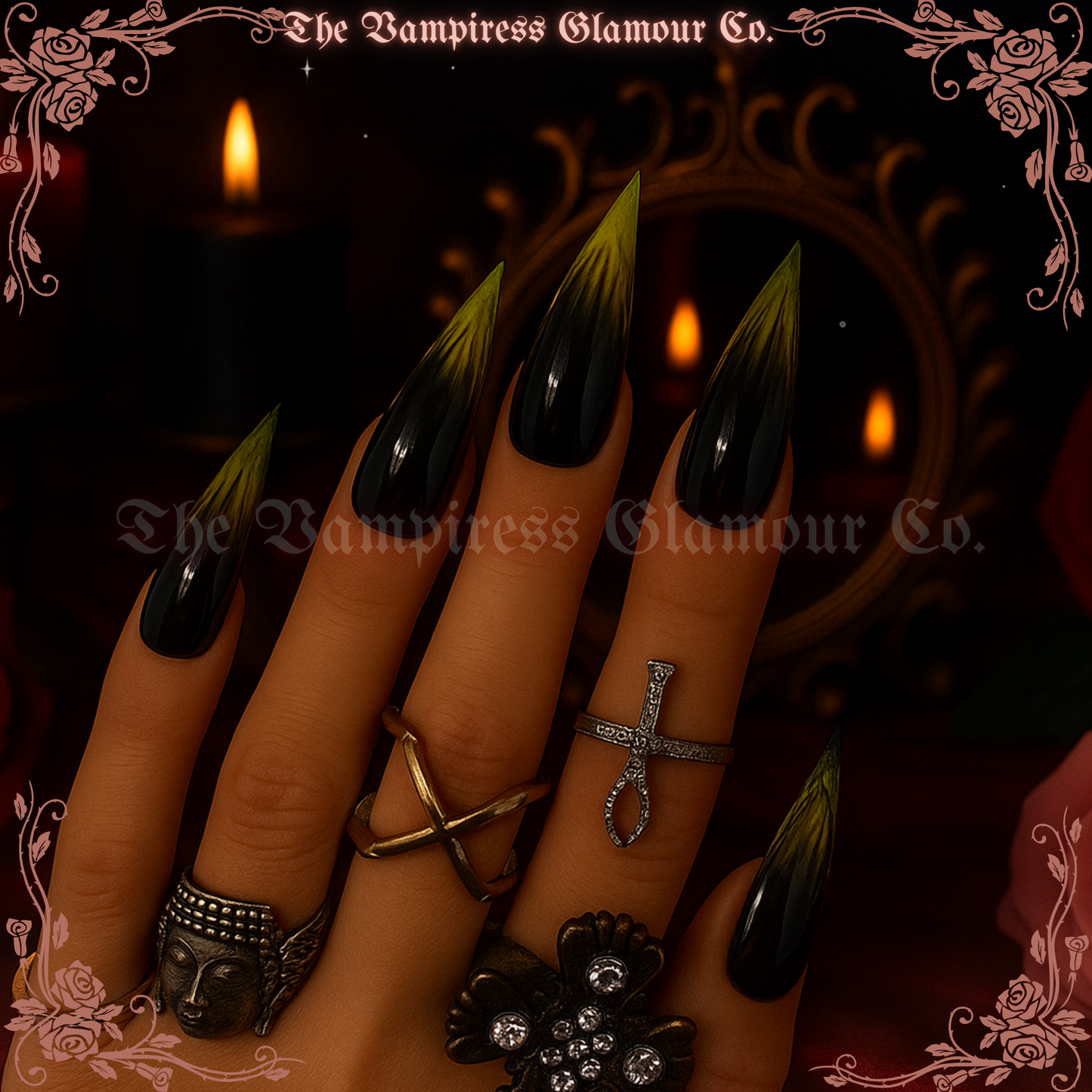 Absinthe Drip Luxury Handcrafted Glamour Magick Gel Press-On Nail Set