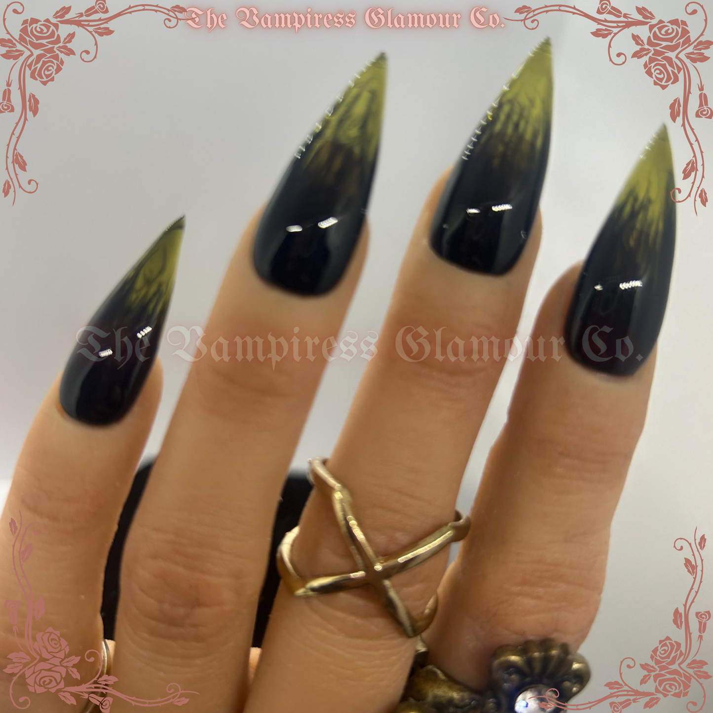Absinthe Drip Luxury Handcrafted Glamour Magick Gel Press-On Nail Set