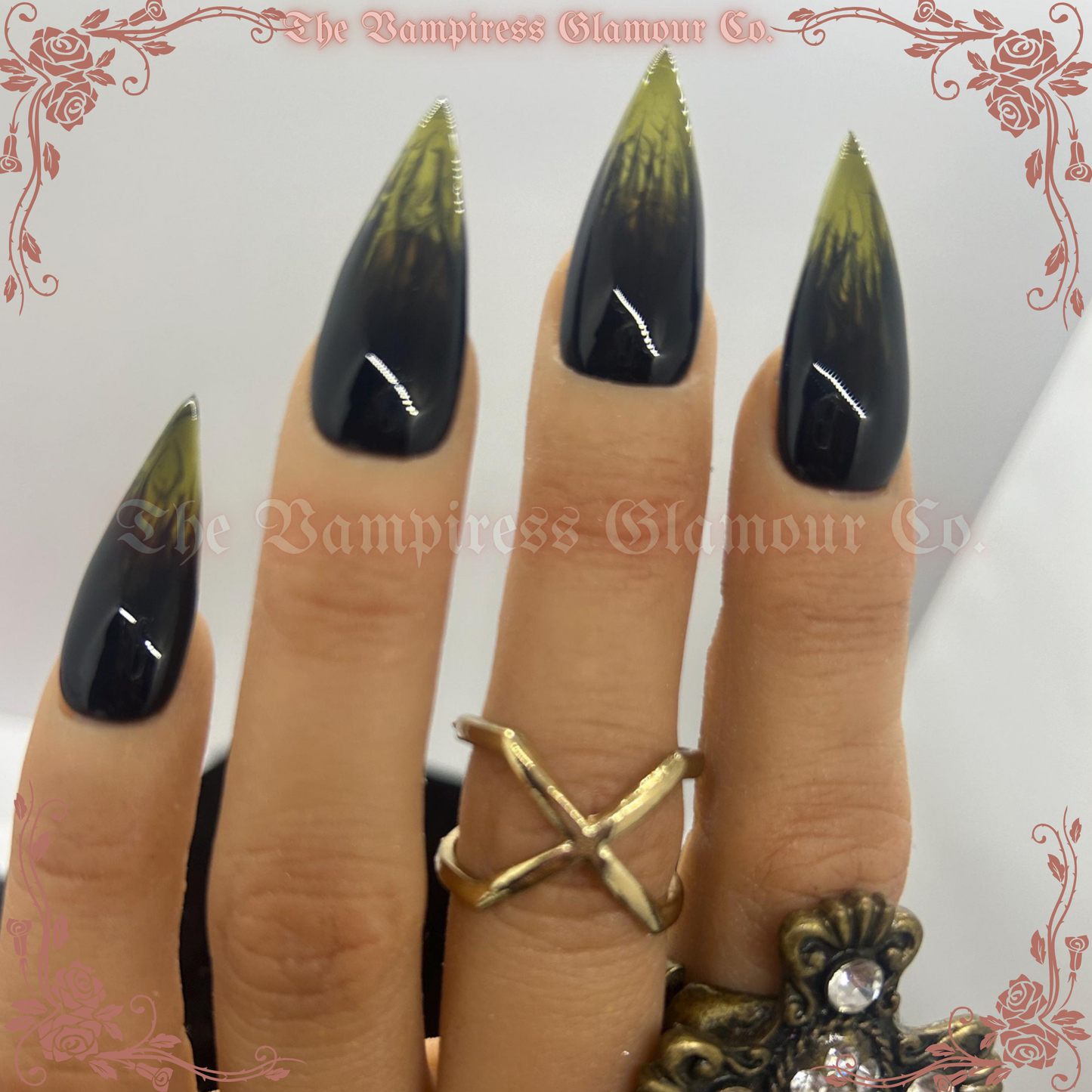Absinthe Drip Luxury Handcrafted Glamour Magick Gel Press-On Nail Set