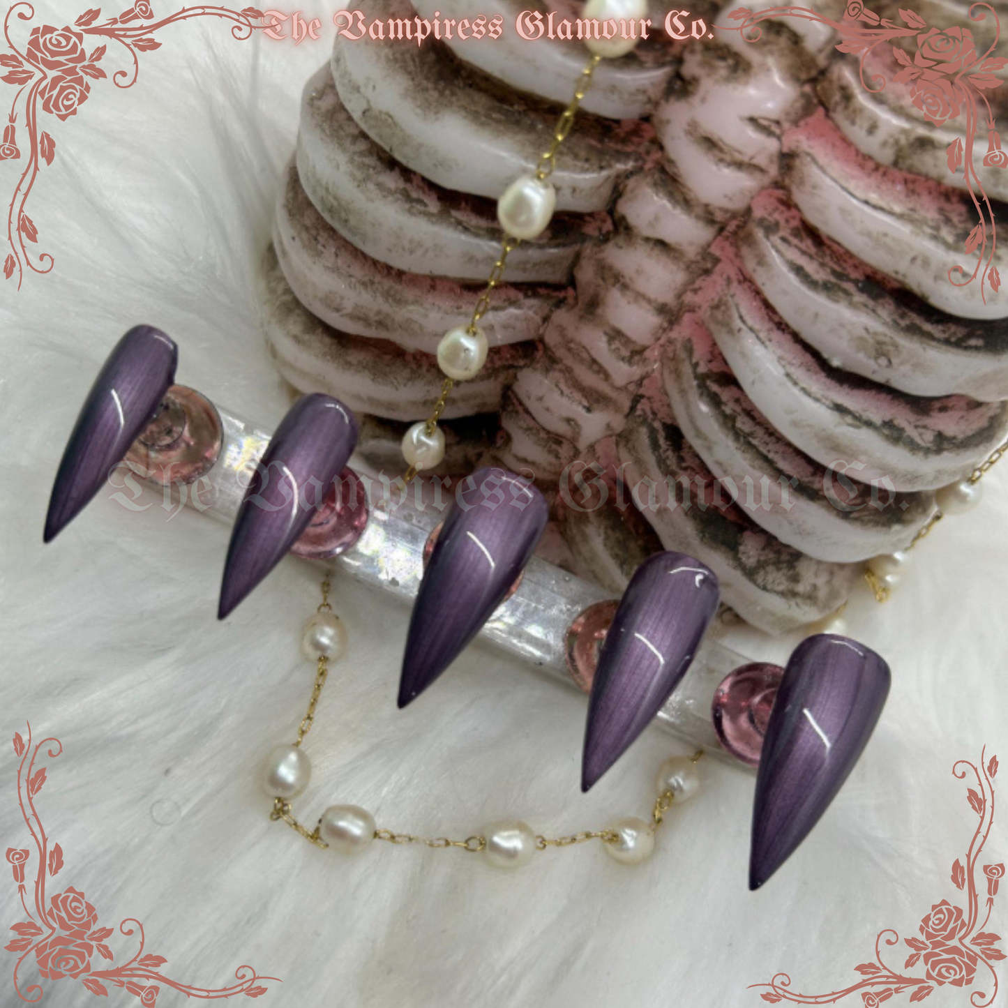 L’Améthyste— Amethyst Pearl  Handcrafted Luxury Glamour Magick Gel Press-On Nails