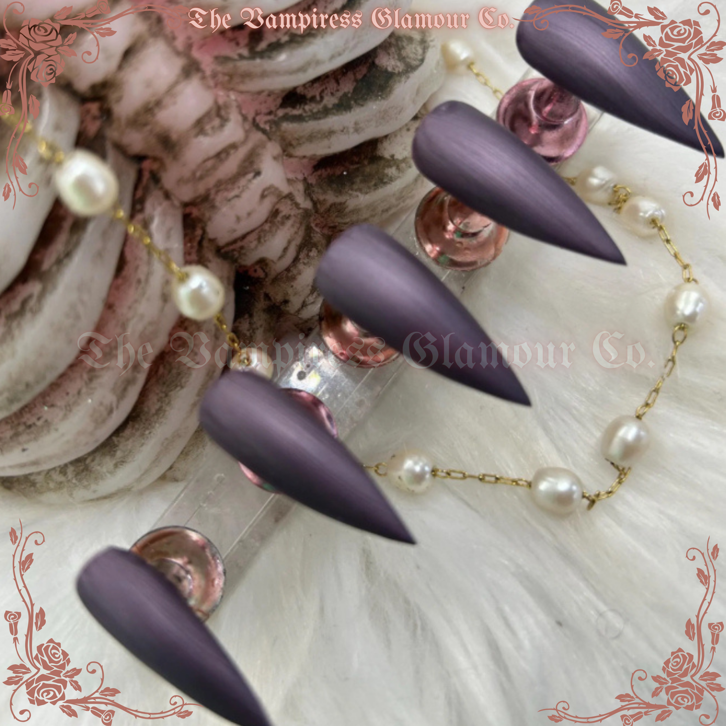 L’Améthyste— Amethyst Pearl  Handcrafted Luxury Glamour Magick Gel Press-On Nails