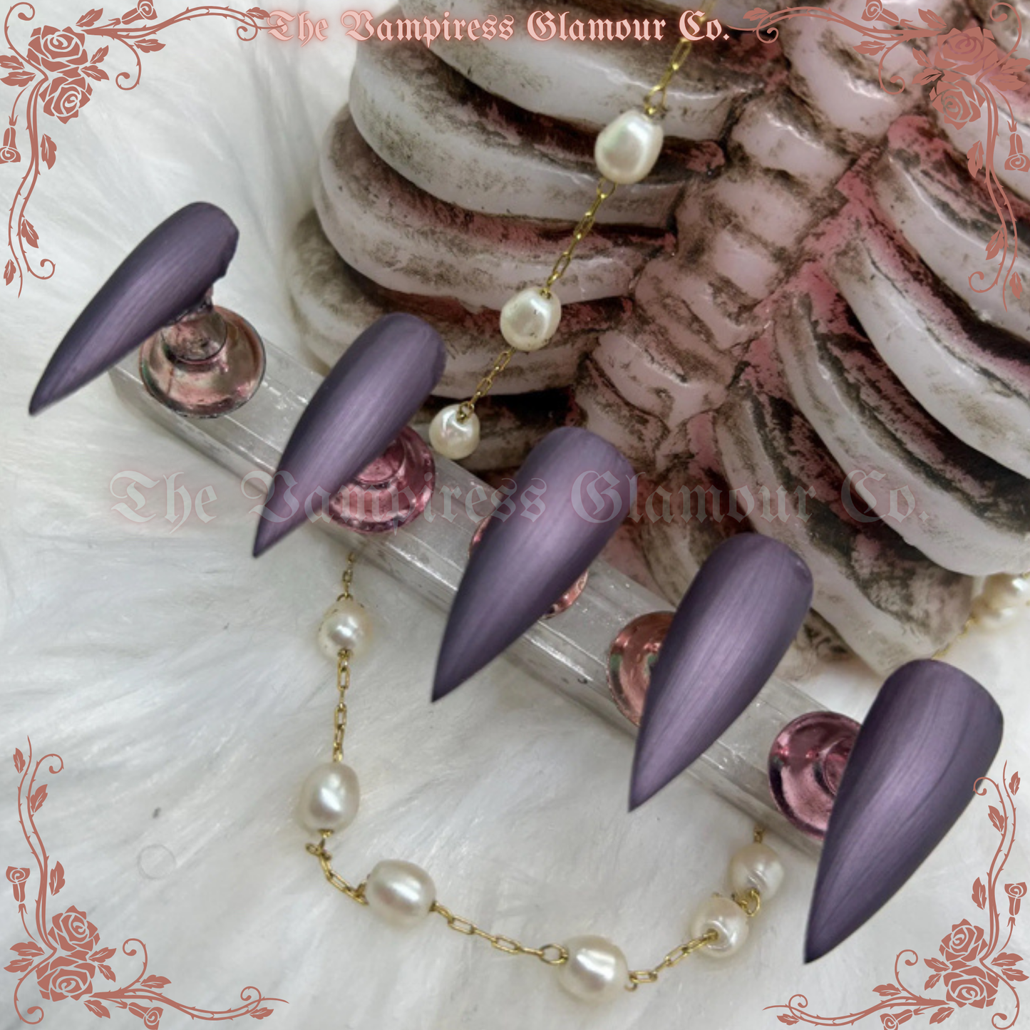 L’Améthyste— Amethyst Pearl  Handcrafted Luxury Glamour Magick Gel Press-On Nails