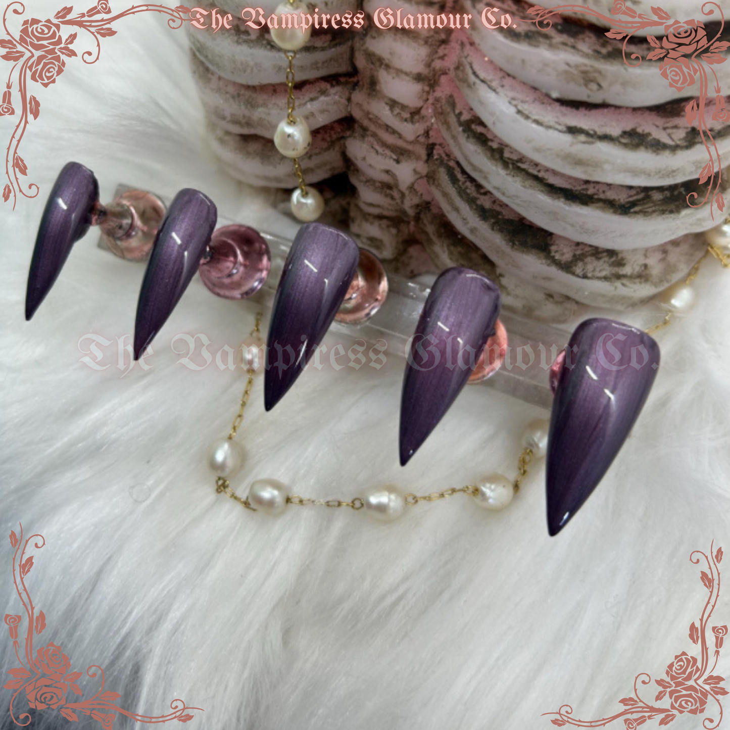 L’Améthyste— Amethyst Pearl  Handcrafted Luxury Glamour Magick Gel Press-On Nails