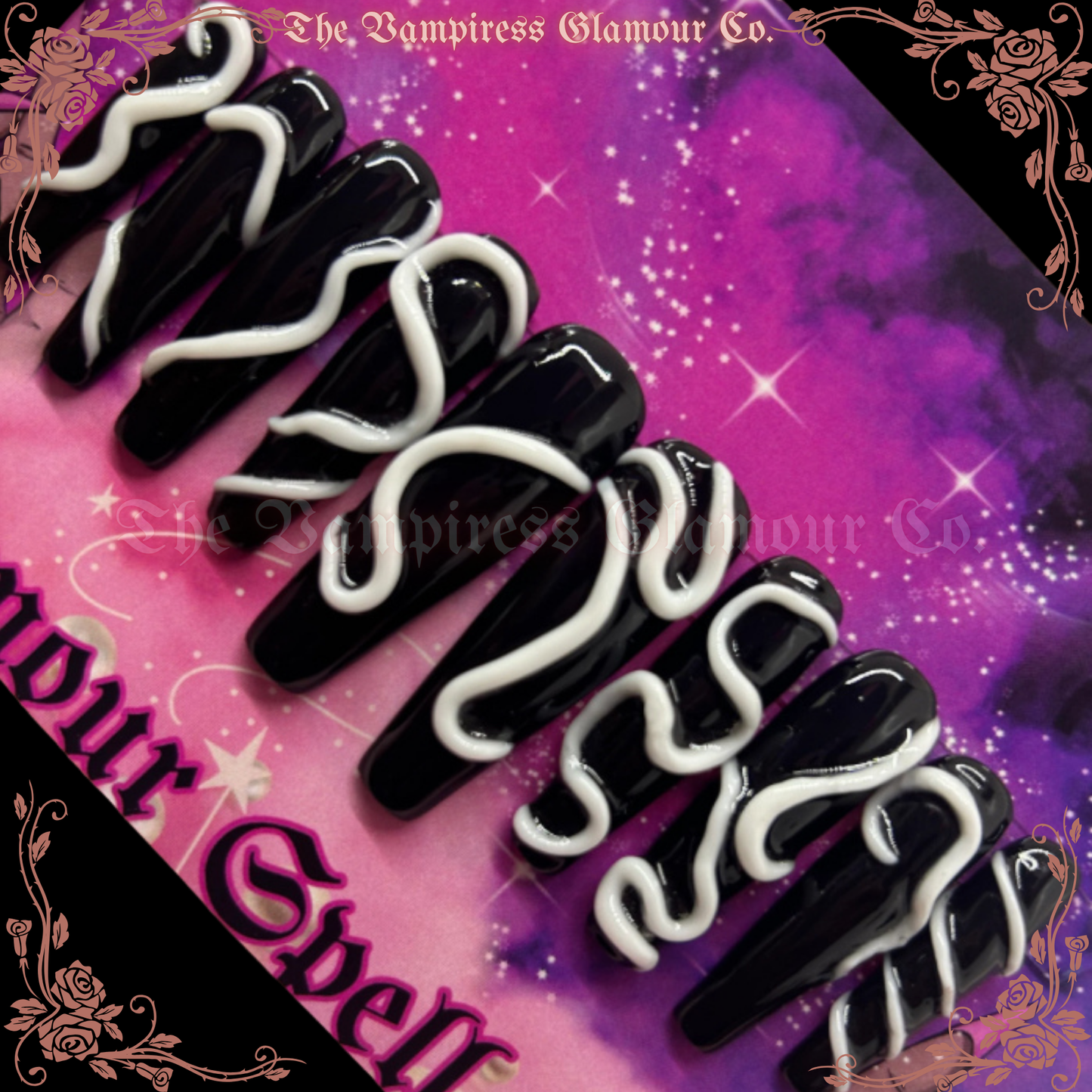 L’Oracle Noir — The Black Oracle
Luxury Handcrafted Glamour Magick Gel Press-On Nail Set