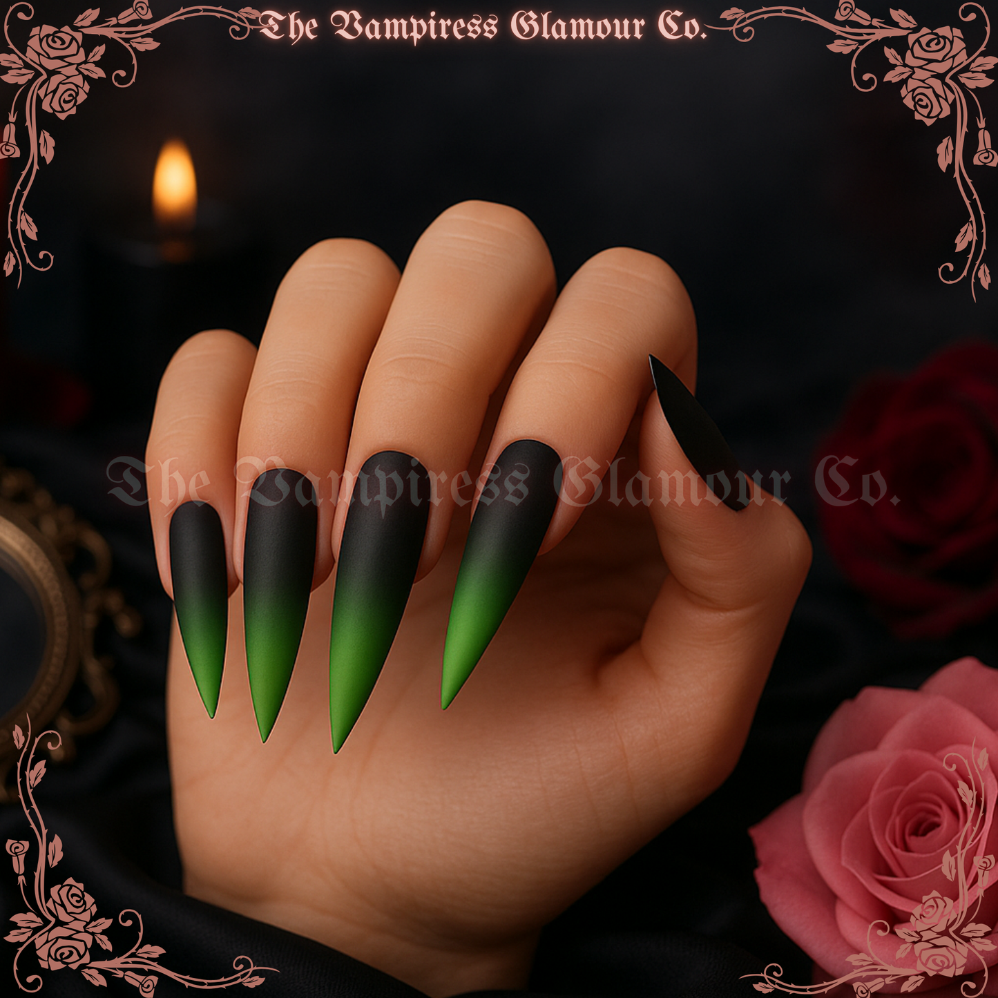 L’Enchanteresse Verte — The Green Enchantress Luxury Handcrafted Glamour Magick Gel Press-On Nail Set