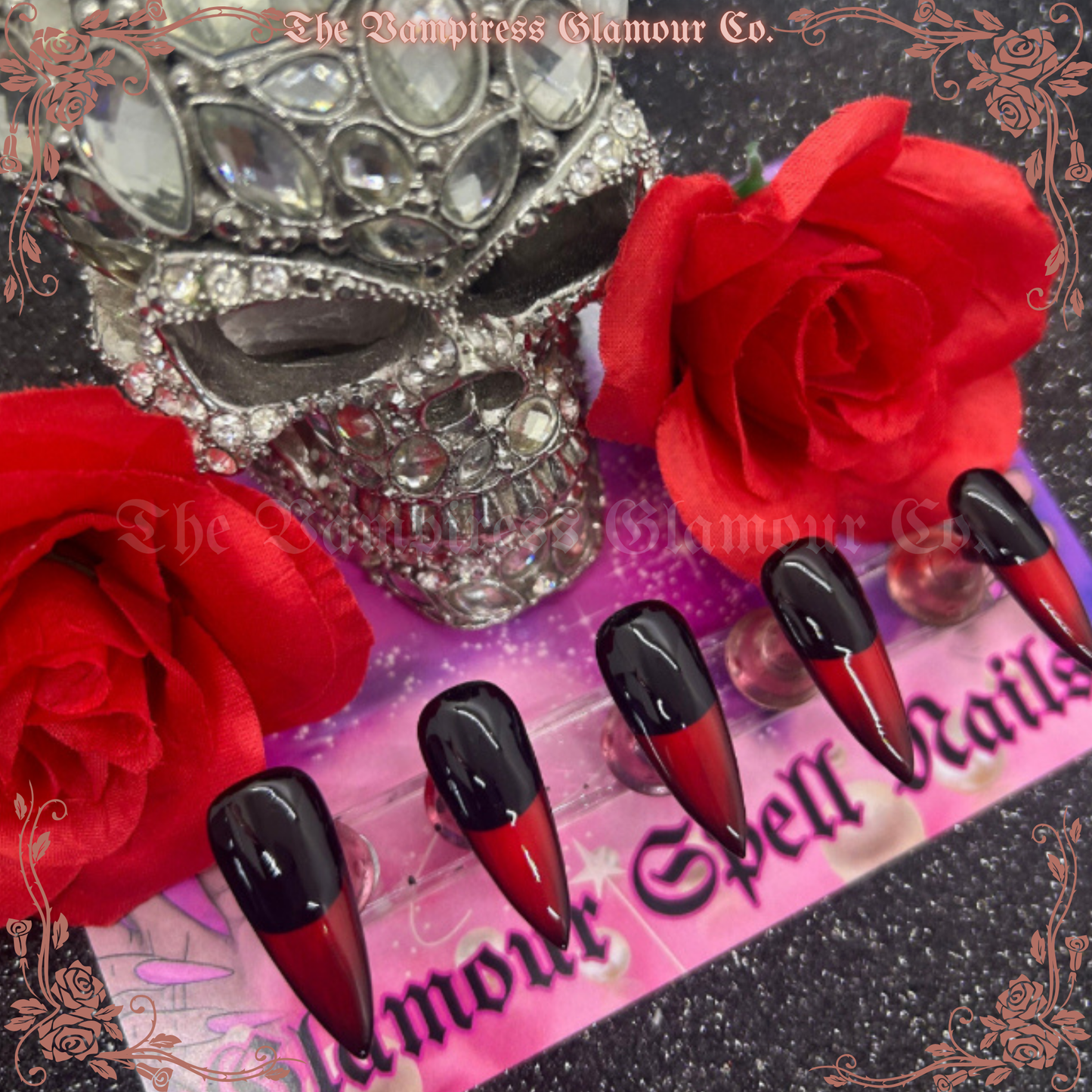 La Rose Noire — Black Rose Luxury Handcrafted Glamour Magick Gel Press-On Nail Set