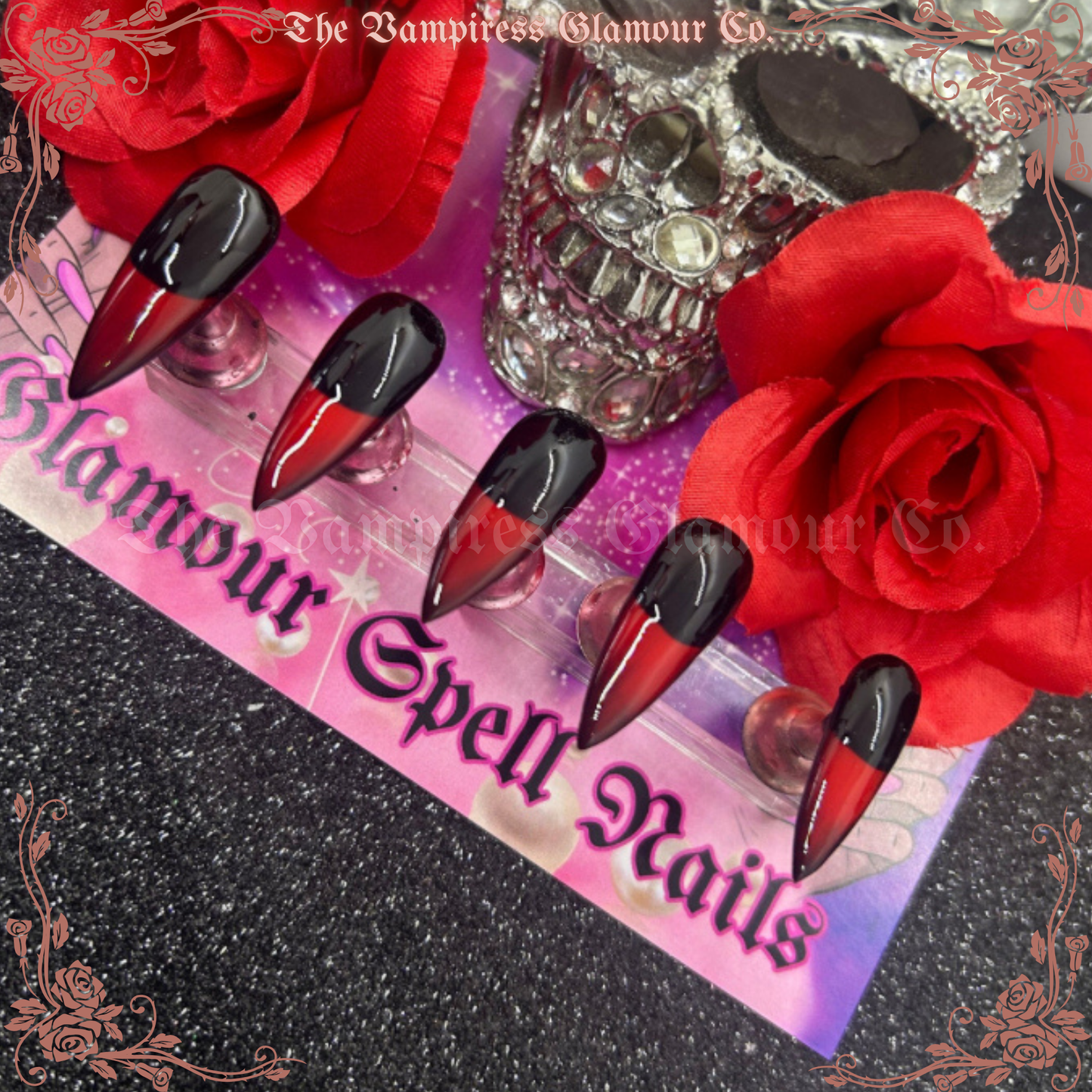 La Rose Noire — Black Rose Luxury Handcrafted Glamour Magick Gel Press-On Nail Set