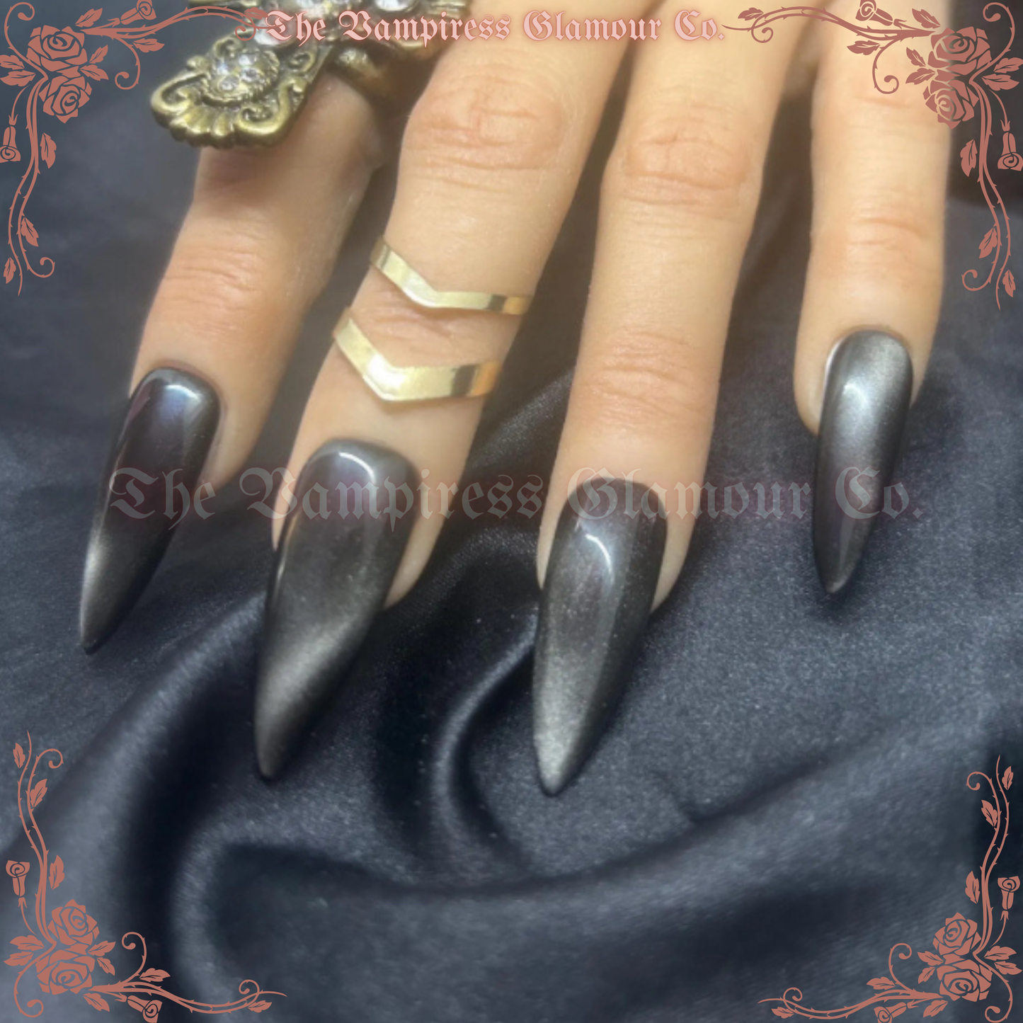 Fumée Noire — Black Smoke Cat Eye Luxury Handcrafted Glamour Magick Gel Press-On Nail Set