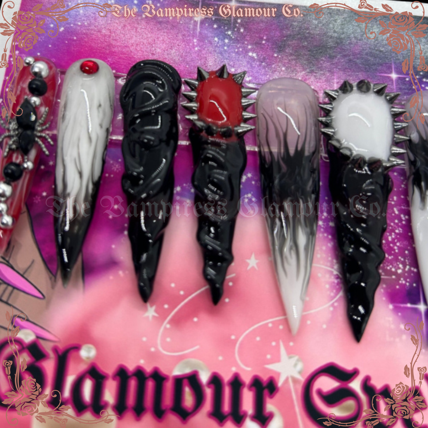 Goudron Noir — Black Tar
Luxury Handcrafted Glamour Magick Gel Press-On Nail Set