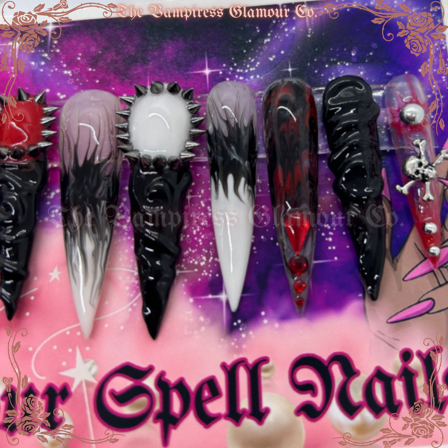 Goudron Noir — Black Tar
Luxury Handcrafted Glamour Magick Gel Press-On Nail Set