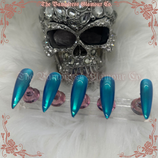 Céruléenne Enchantée — Enchanted Cerulean Luxury Handcrafted Glamour Magick Gel Press-On Nail Set