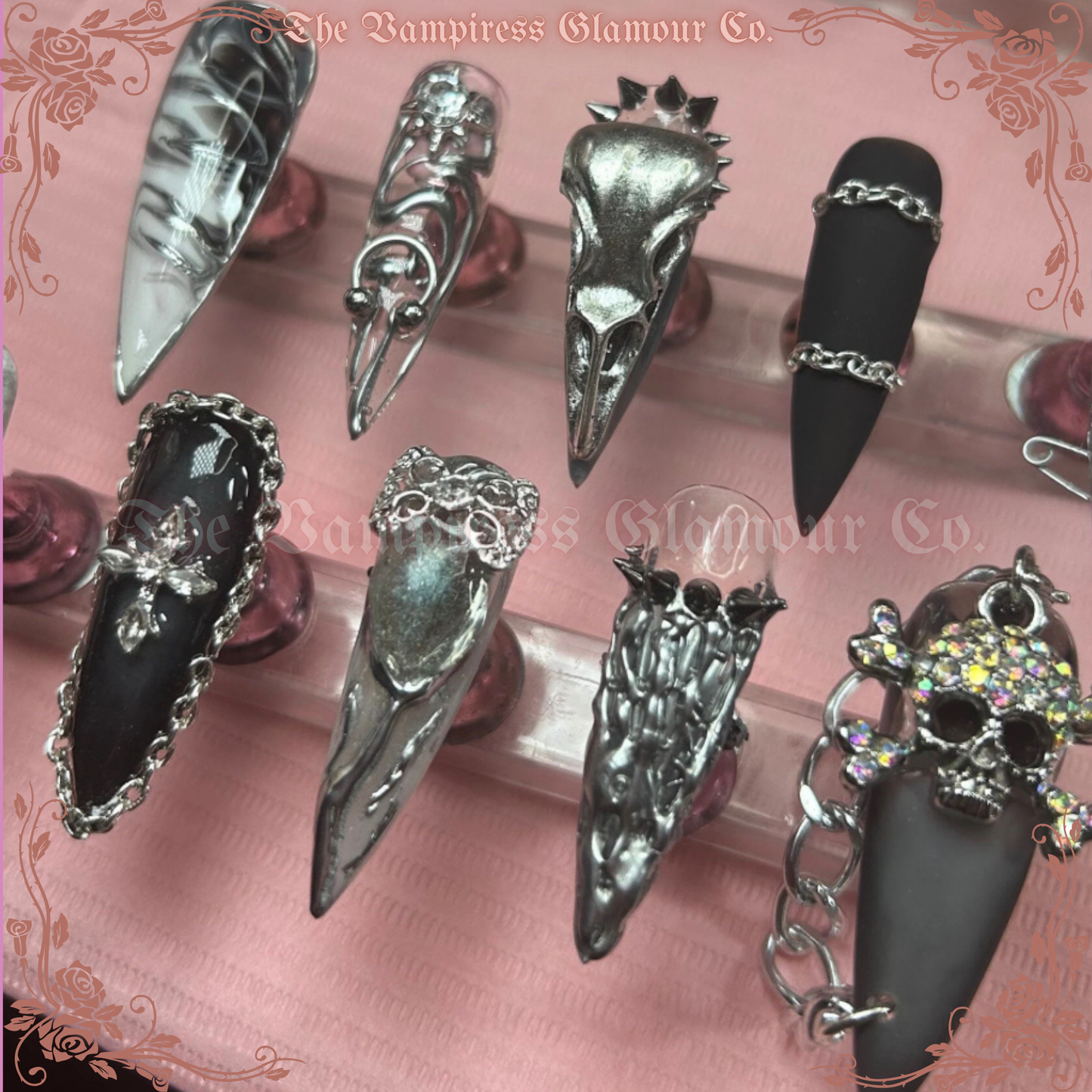 Chrome Dôme — The Rock Queen’s Talisman Luxury Handcrafted Glamour Magick Gel Press-On Nail Set