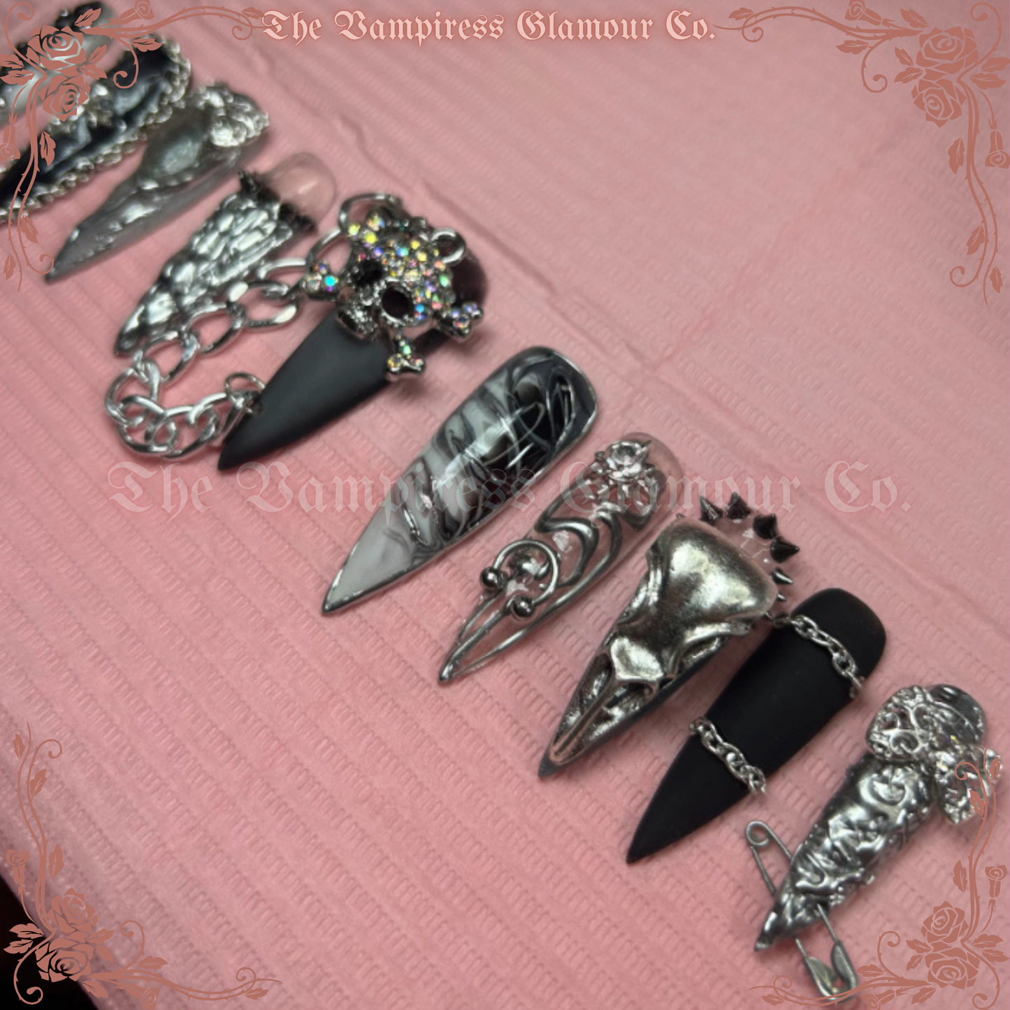 Chrome Dôme — The Rock Queen’s Talisman Luxury Handcrafted Glamour Magick Gel Press-On Nail Set