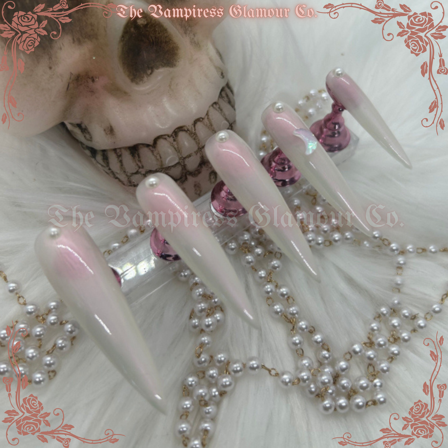 Lune de Perle — Pearl Moon
 Luxury Handcrafted Glamour Magick Gel Press-On Nail Set