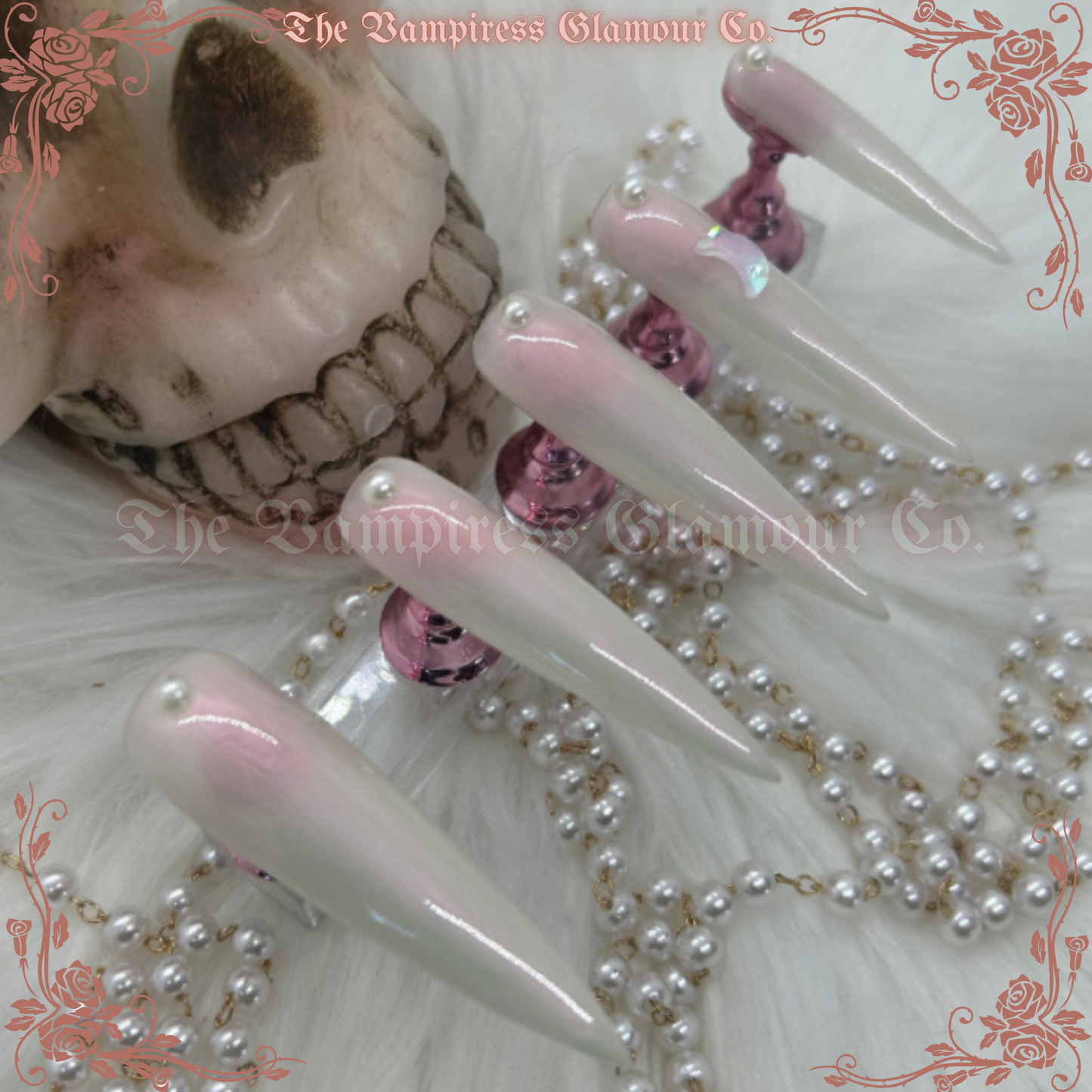 Lune de Perle — Pearl Moon
 Luxury Handcrafted Glamour Magick Gel Press-On Nail Set