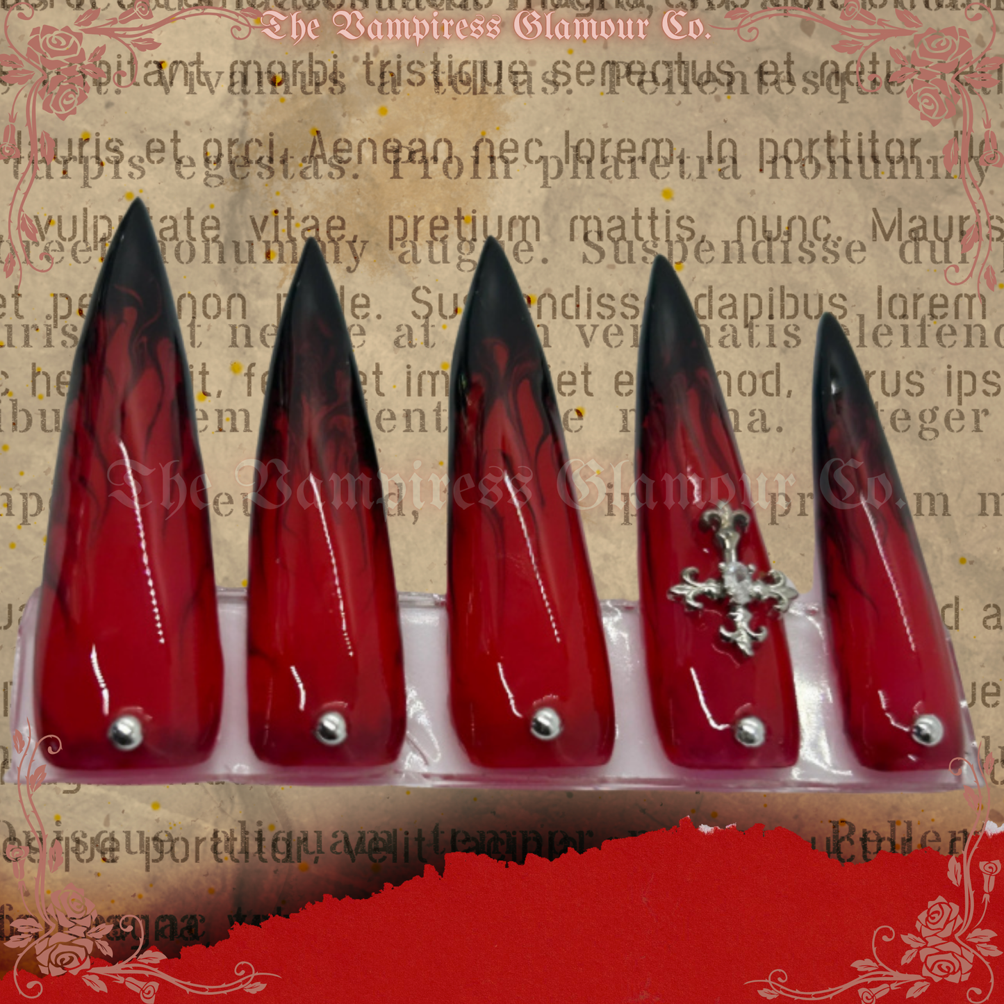 La Mort Écarlate — The Crimson Death Luxury Handcrafted Glamour Magick Gel Press-On Nail Set