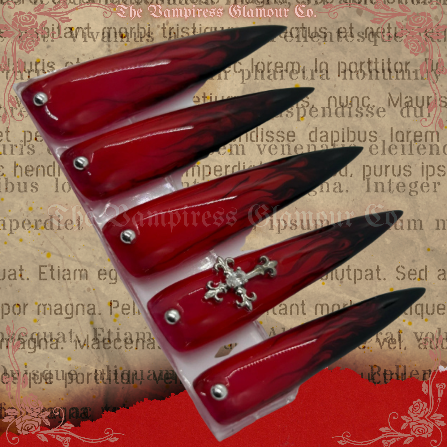 La Mort Écarlate — The Crimson Death Luxury Handcrafted Glamour Magick Gel Press-On Nail Set