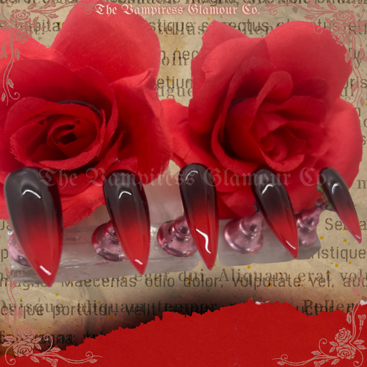 L’Ombre Écarlate — The Crimson Ombre Luxury Handcrafted Glamour Magick Gel Press-On Nail Set