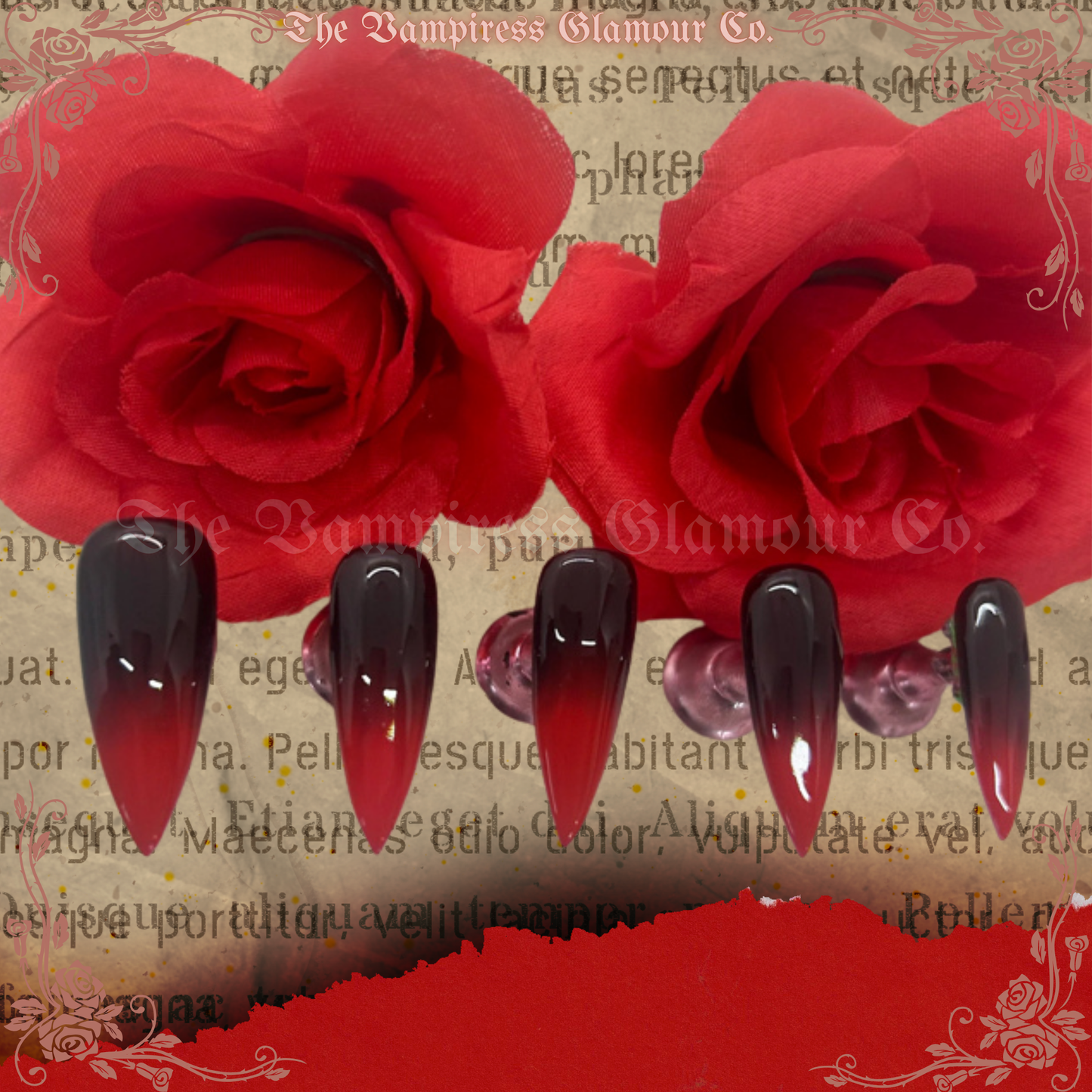 L’Ombre Écarlate — The Crimson Ombre Luxury Handcrafted Glamour Magick Gel Press-On Nail Set