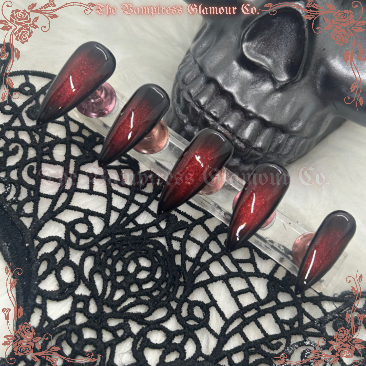 Rubis Hanté — The Haunted Ruby Luxury Handcrafted Glamour Magick Gel Press-On Nail Set