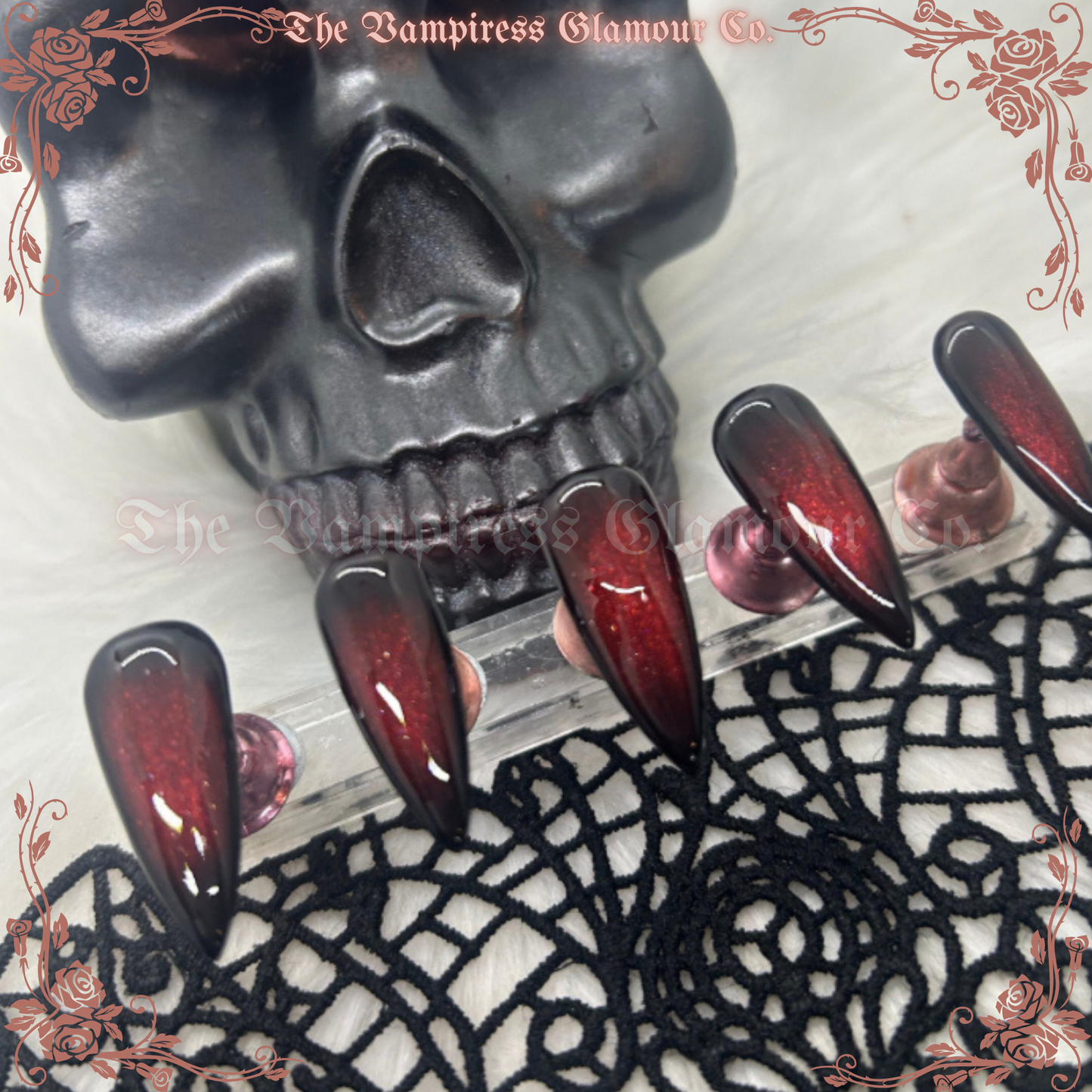 Rubis Hanté — The Haunted Ruby Luxury Handcrafted Glamour Magick Gel Press-On Nail Set