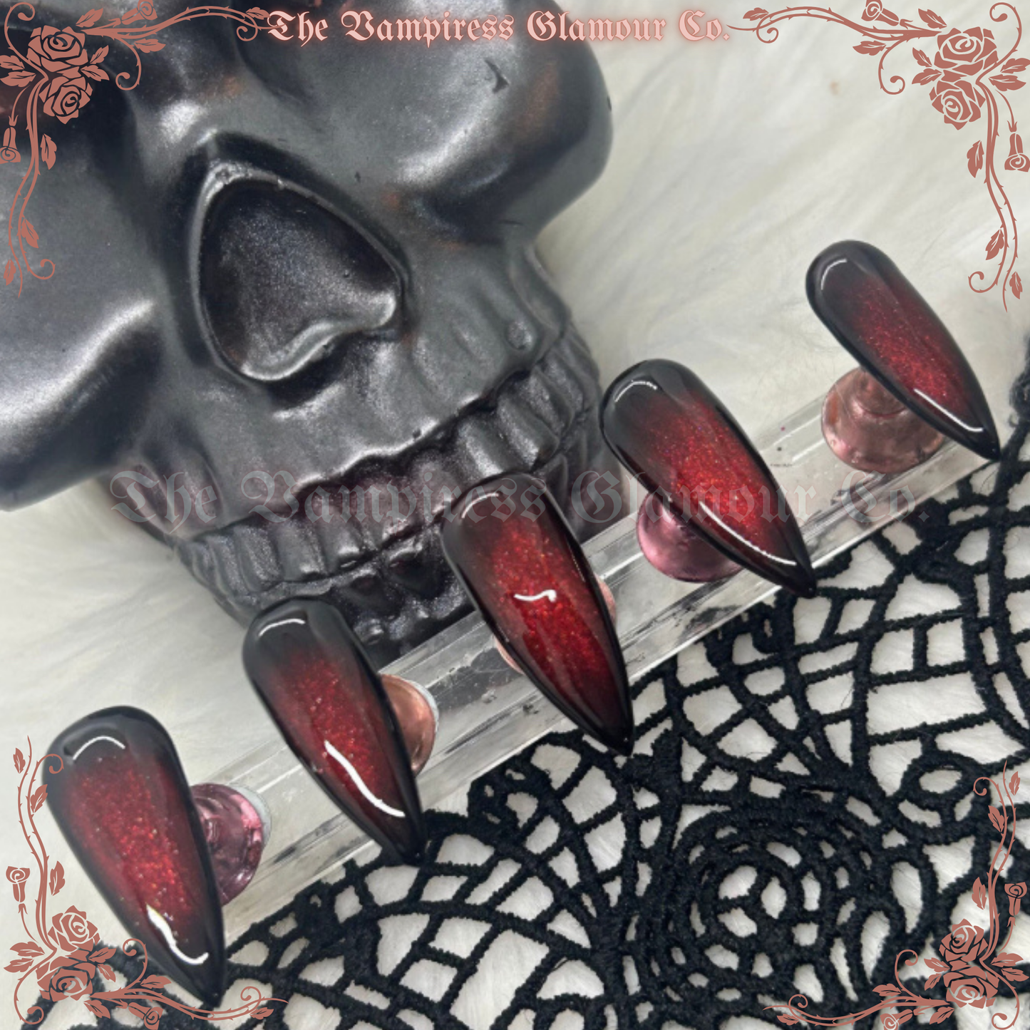 Rubis Hanté — The Haunted Ruby Luxury Handcrafted Glamour Magick Gel Press-On Nail Set