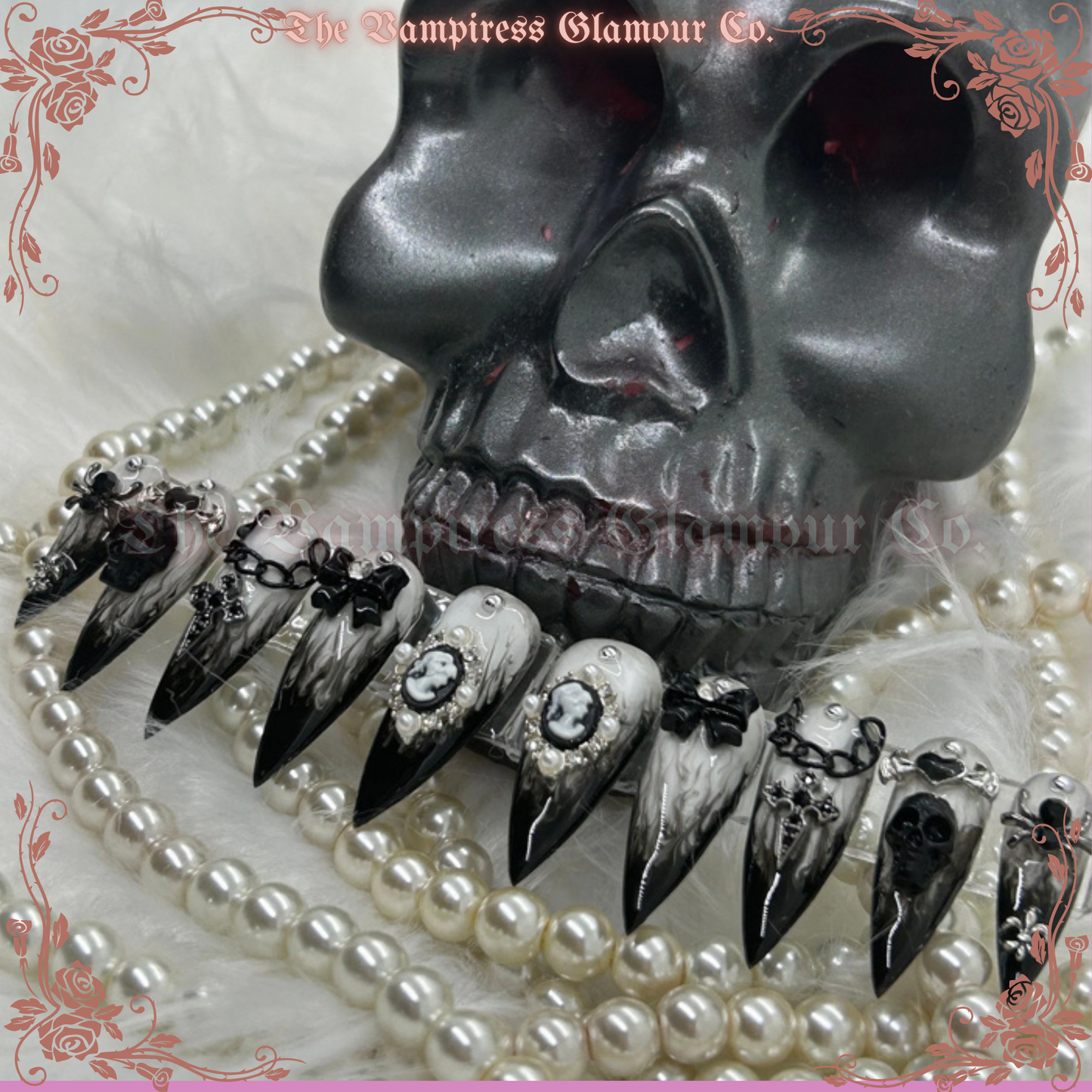 La Débutante Diabolique — The Devilish Debutante Luxury Handcrafted Glamour Magick Gel Press-On Nail Set