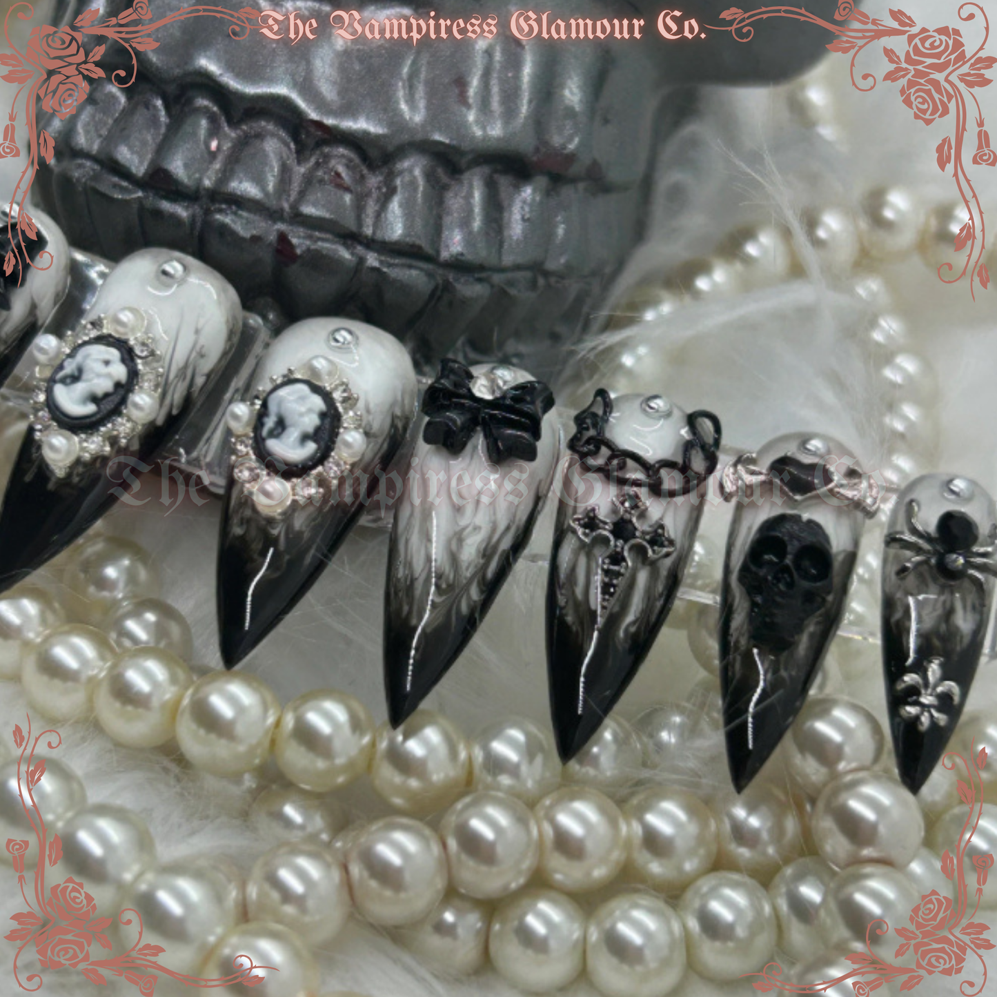 La Débutante Diabolique — The Devilish Debutante Luxury Handcrafted Glamour Magick Gel Press-On Nail Set