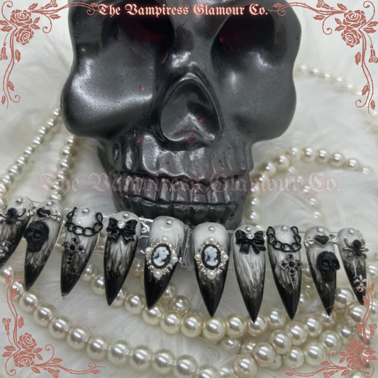 La Débutante Diabolique — The Devilish Debutante Luxury Handcrafted Glamour Magick Gel Press-On Nail Set