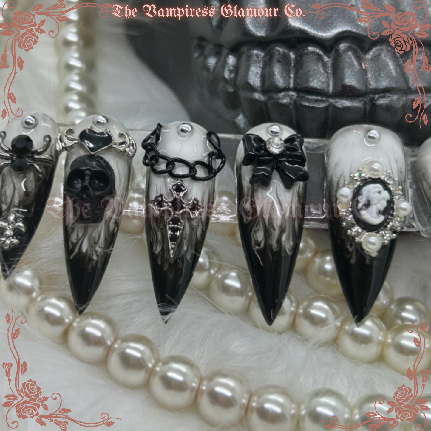 La Débutante Diabolique — The Devilish Debutante Luxury Handcrafted Glamour Magick Gel Press-On Nail Set