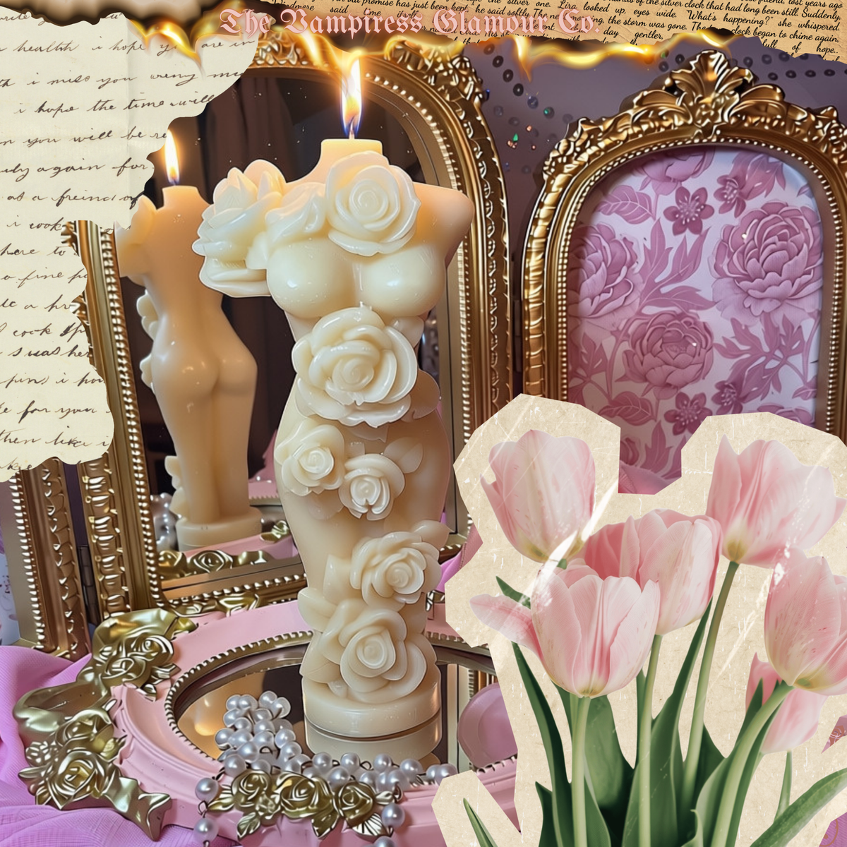 La Déesse et la Rose Spelled Artisanal Beeswax Sculptural Ritual Candle