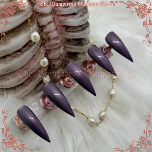 L’Améthyste— Amethyst Pearl  Handcrafted Luxury Glamour Magick Gel Press-On Nails