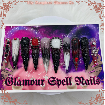 Goudron Noir — Black Tar
Luxury Handcrafted Glamour Magick Gel Press-On Nail Set