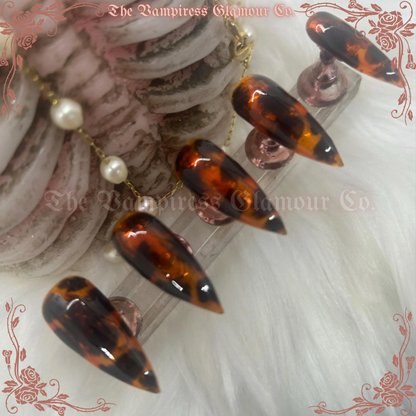 Tortue Tantalisante — Tantalizing Tortoise Luxury Handcrafted Glamour Magick Gel Press-On Nail Set