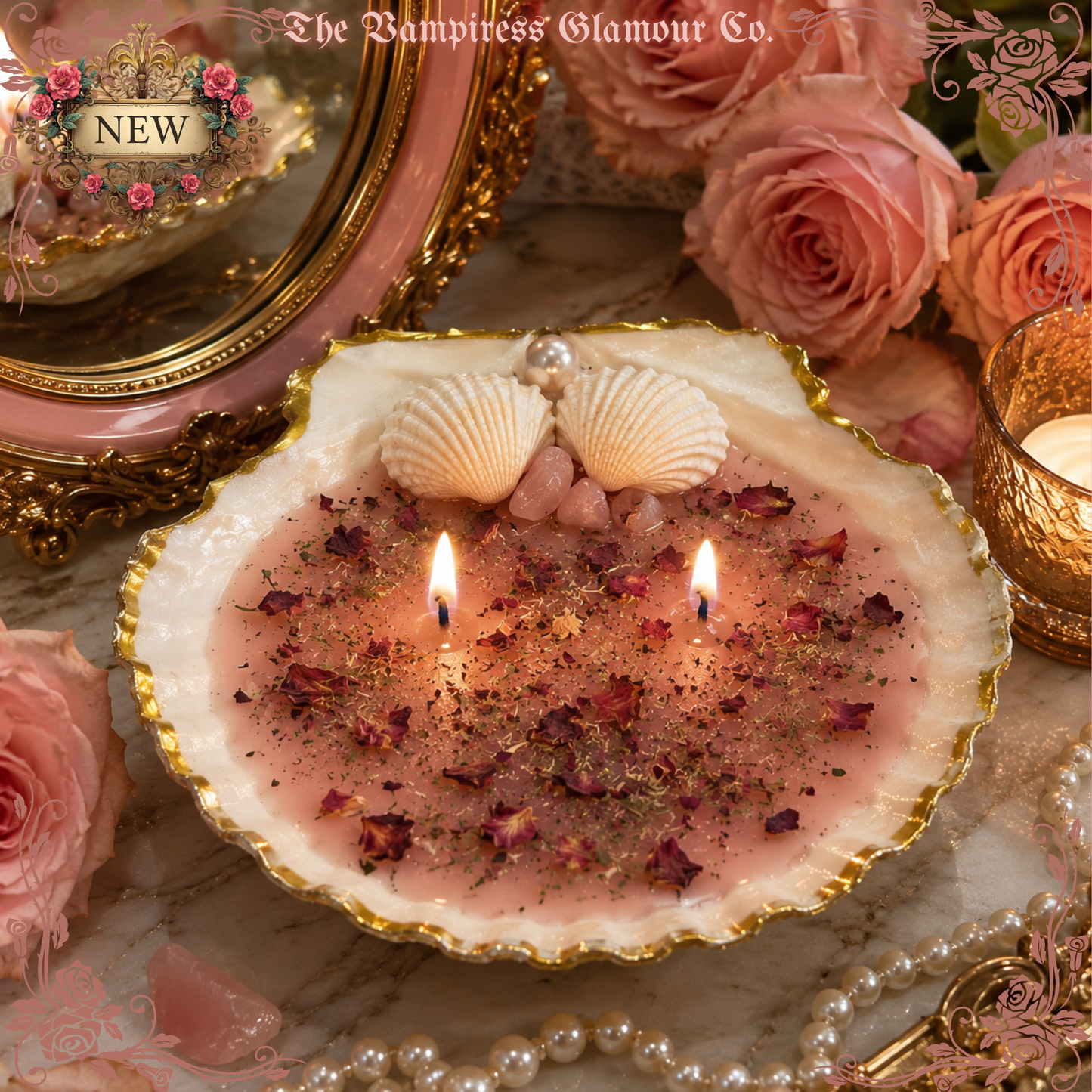 La Perle Enchantée — The Enchanted Pearl Shell Glamour Altar Candle