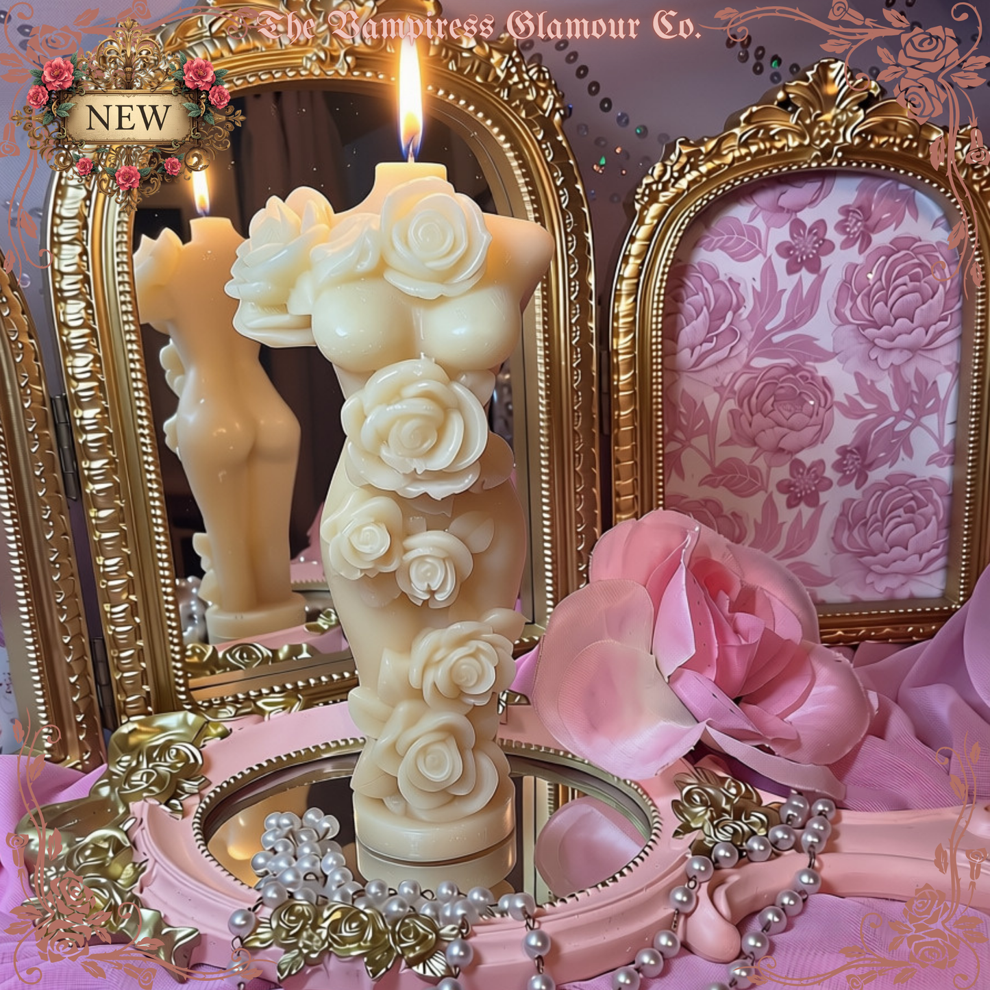 La Déesse et la Rose Hand-Poured Artisanal Beeswax Sculptural Ritual Candle